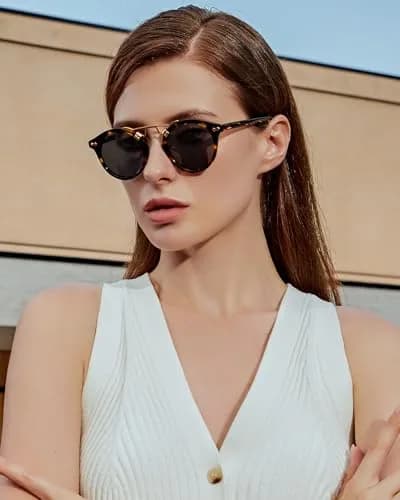 CARFIA Small Acetate Polarized Sunglasses for Women UV Protection, Retro Double Bridge Eyewear Metal Brow Round Sunnies thumbnail 2