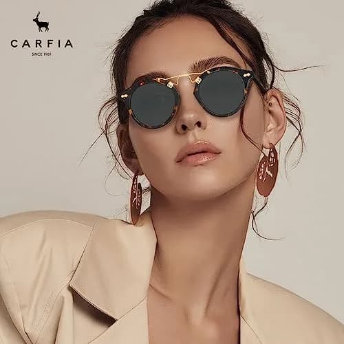 CARFIA Small Acetate Polarized Sunglasses for Women UV Protection, Retro Double Bridge Eyewear Metal Brow Round Sunnies thumbnail 3