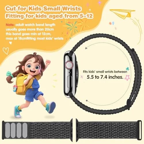 BlackPro Kids Apple Watch Band Breathable Nylon Loop Strap | Soft, Adjustable for Series 9/8/7/6/5/4/3/2/1/SE/SE2 38mm-45mm thumbnail 2