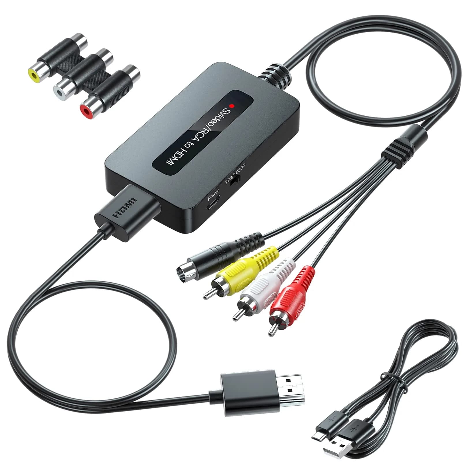 Sedytetoc RCA Svideo to HDMI Converter with HD Cable (RCA and Svideo Integrated) | Full HD Upscaling for TV & Projectors — black