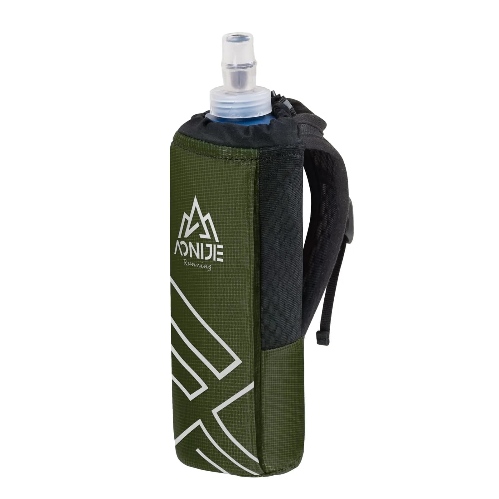 AONIJIE Quick Grip Handheld Water Bottle for Running | 500ml Orange | Hydration Pack with Adjustable Strap — Olive Green