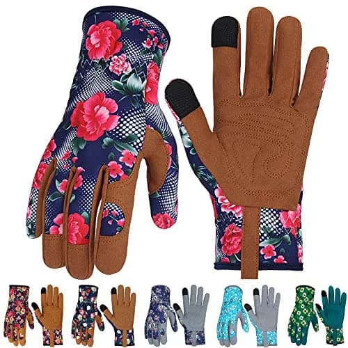 MERTURN Leather Gardening Gloves for Women Floral Pattern | Touch Screen & Heavy Duty (9 in) thumbnail 1
