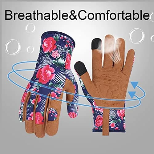 MERTURN Leather Gardening Gloves for Women Floral Pattern | Touch Screen & Heavy Duty (9 in) thumbnail 4