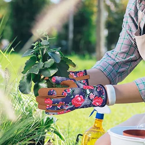 MERTURN Leather Gardening Gloves for Women Floral Pattern | Touch Screen & Heavy Duty (9 in) thumbnail 6
