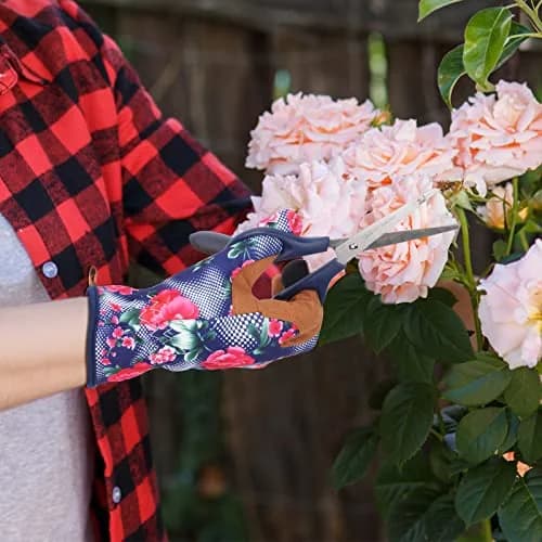 MERTURN Leather Gardening Gloves for Women Floral Pattern | Touch Screen & Heavy Duty (9 in) thumbnail 7