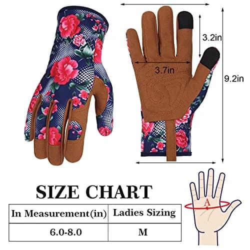 MERTURN Leather Gardening Gloves for Women Floral Pattern | Touch Screen & Heavy Duty (9 in) thumbnail 3