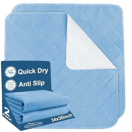 SPRINGSPIRIT Washable Waterproof Bed Pads 36'' x 34'' (2-Pack, Blue) | 4-Layer Protection for Incontinence thumbnail 1