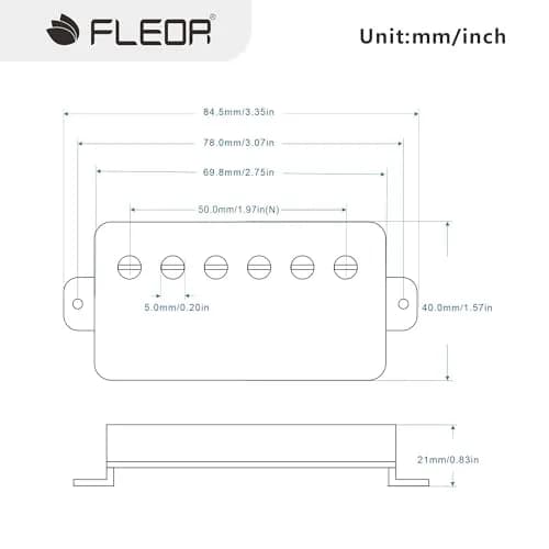 FLEOR Alnico 5 Guitar Humbucker Pickup 7-8K Neck Chrome | 50mm Pole Spacing thumbnail 2