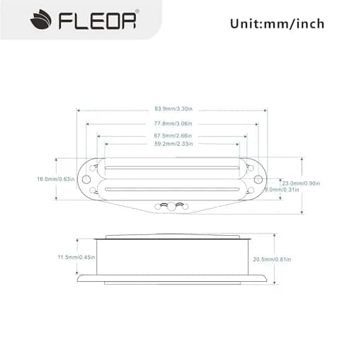 FLEOR Alnico 5 Hot Dual Rail Humbucker Pickup 12-13K | Single-Coil-Sized, Black thumbnail 2