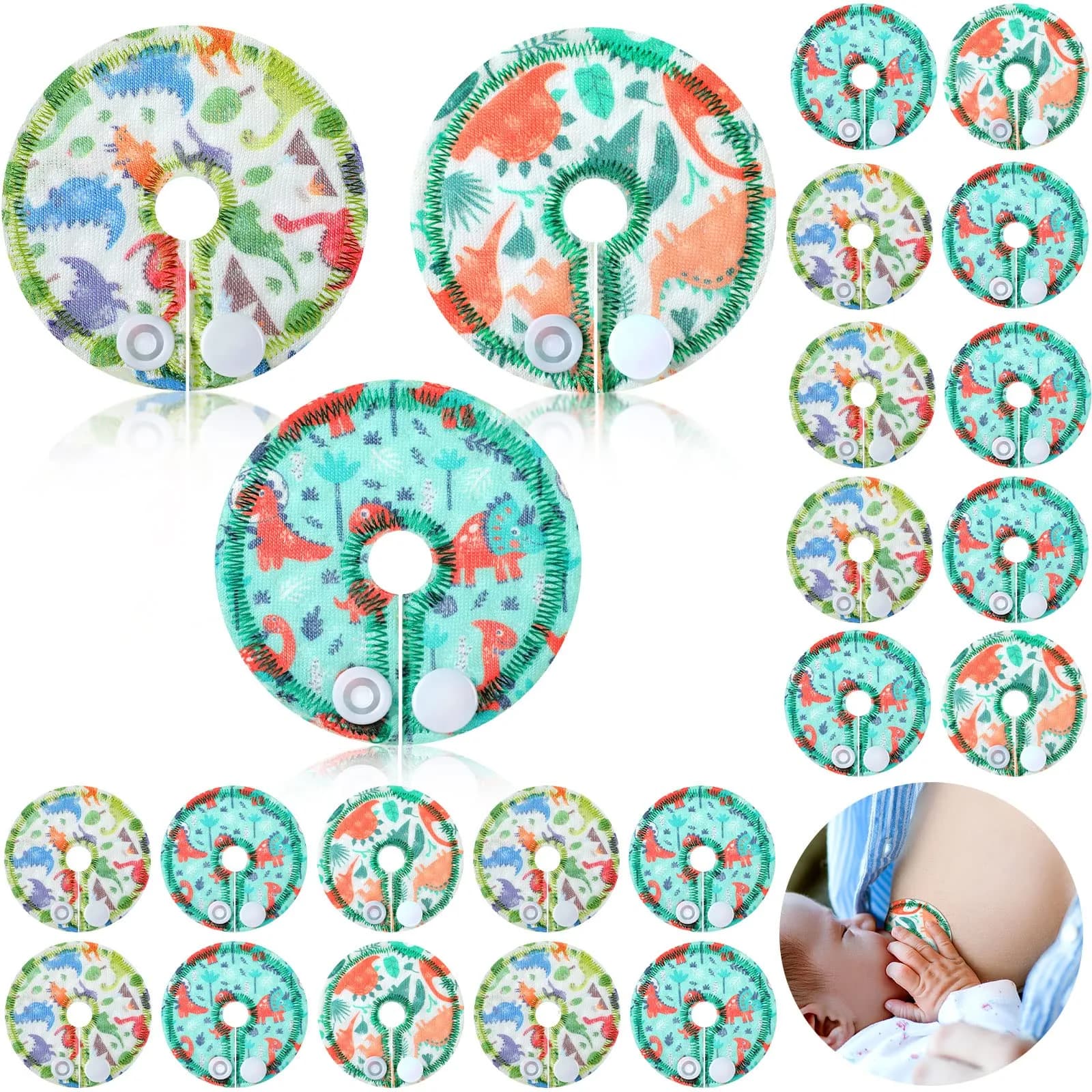 Breling Cotton Feeding Support Pads (24 Count, Dinosaur) | Washable & Skin-Friendly - main product image