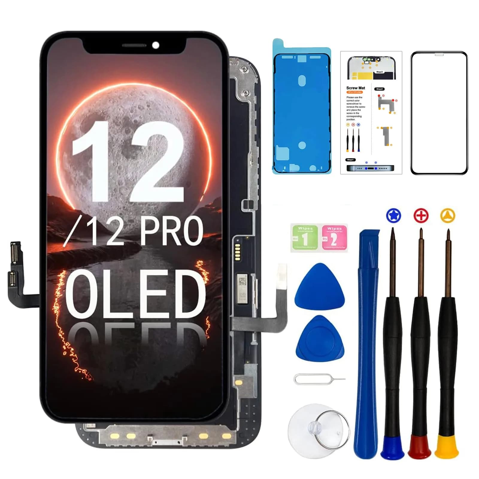 SIMDOG OLED Screen Replacement for iPhone 12/12 Pro 6.1 inch | Full HD Display, 3D Touch, Tools Included - main product image