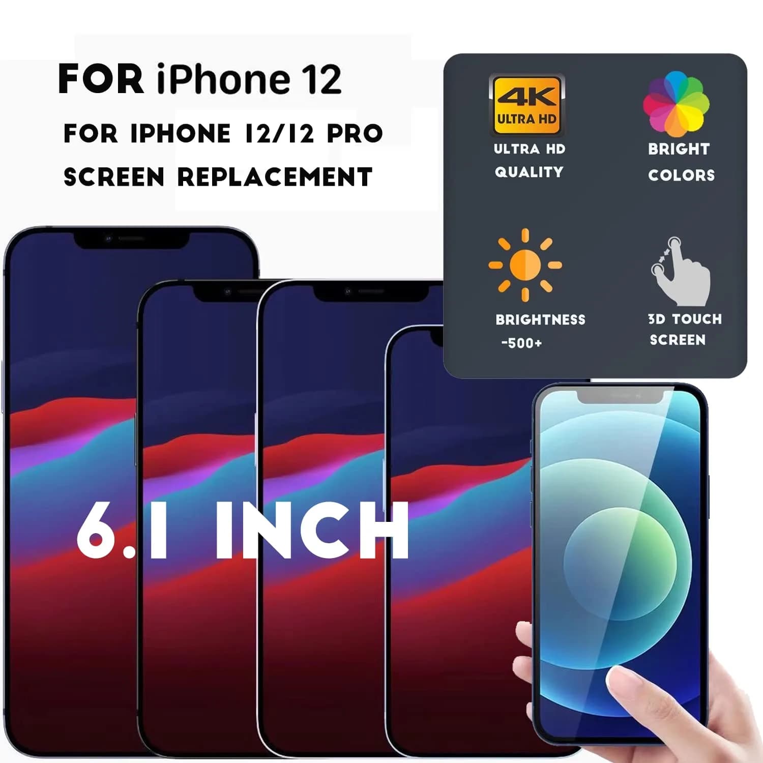 SIMDOG OLED Screen Replacement for iPhone 12/12 Pro 6.1 inch | Full HD Display, 3D Touch, Tools Included - view 2