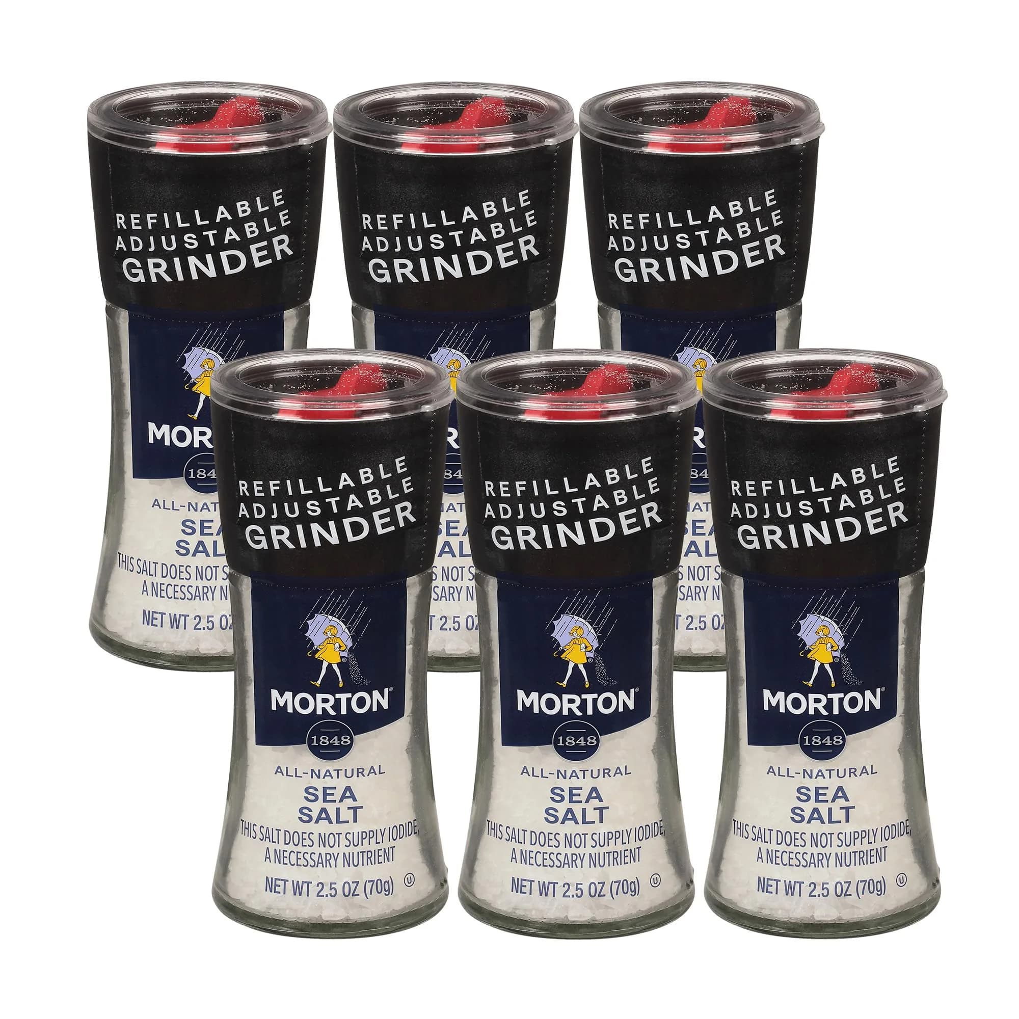 Morton Sea Salt Grinder 2.5 Oz | All-Natural Refillable Salt for Cooking & Table (70-120 chars) - main product image