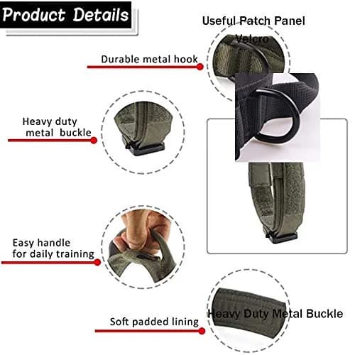 Xqpetlihai Tactical Dog Collar and Leash Set for Large Dogs with Control Handle | Durable Nylon & Metal thumbnail 3