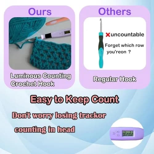 Yarniss 18 Size Interchangeable Crochet Hooks Set with Light & Counter 2.0mm-14.0mm | Digital Counting for Rows & Stitches thumbnail 5