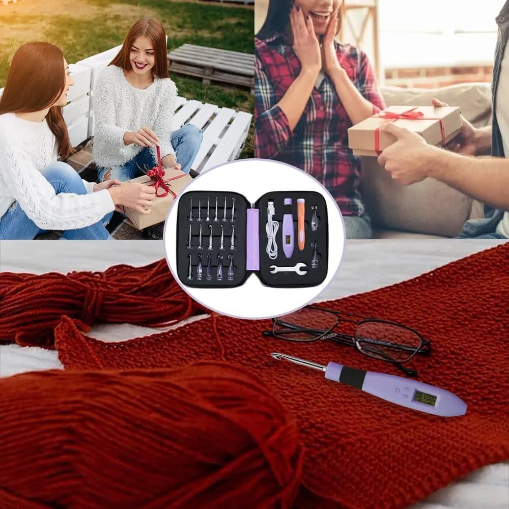 Yarniss 18 Size Interchangeable Crochet Hooks Set with Light & Counter 2.0mm-14.0mm | Digital Counting for Rows & Stitches - view 7