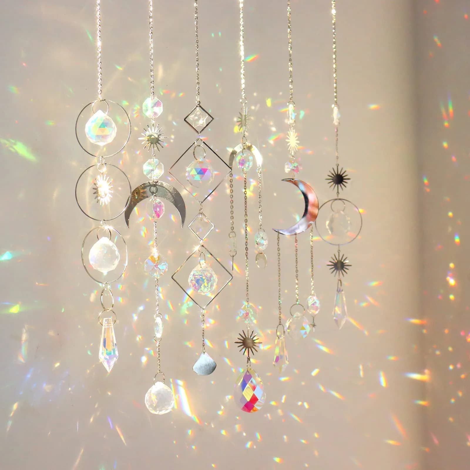 ilclviz 6Pieces Crystal Suncatchers for Window Hanging Sun Catcher with Chain | Rainbow Maker Decor for Home & Garden — Silver
