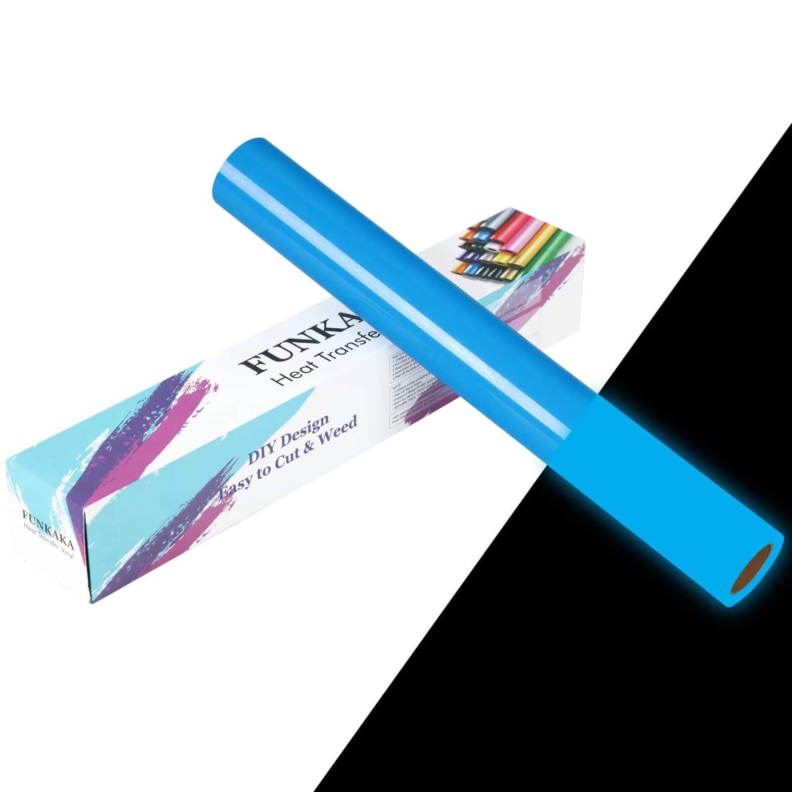 FUNKAKA Glow in The Dark Heat Transfer Vinyl Sapphire Blue 12" x 10ft | Eco-Friendly, Durable Night Glow — 2-Luminous Sapphire Blue