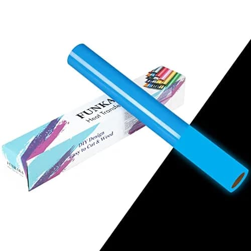 FUNKAKA Glow in The Dark Heat Transfer Vinyl Sapphire Blue 12" x 10ft | Eco-Friendly, Durable Night Glow thumbnail 1