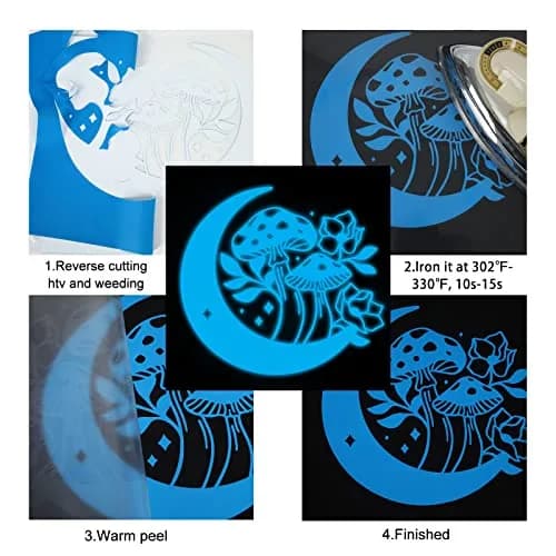 FUNKAKA Glow in The Dark Heat Transfer Vinyl Sapphire Blue 12" x 10ft | Eco-Friendly, Durable Night Glow thumbnail 5