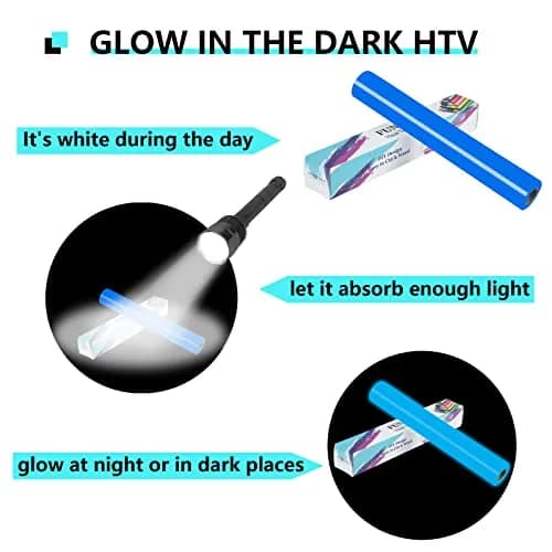 FUNKAKA Glow in The Dark Heat Transfer Vinyl Sapphire Blue 12" x 10ft | Eco-Friendly, Durable Night Glow thumbnail 2