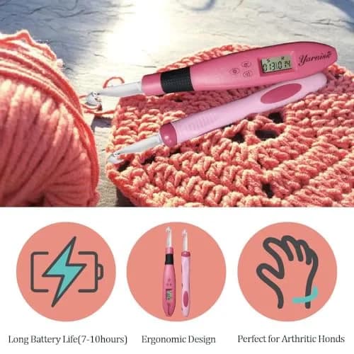 Yarniss 17 Size Lighted Crochet Hooks Set with Counter 2.5mm-14.0mm | Ergonomic Plastic Handles thumbnail 7
