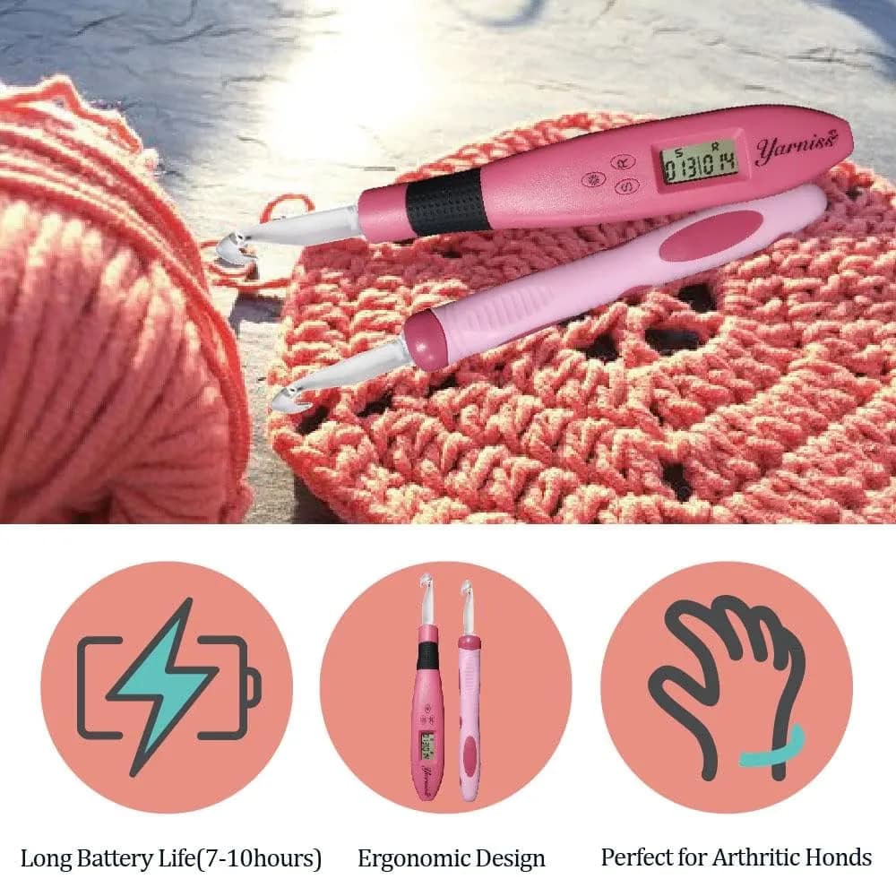 Yarniss 17 Size Lighted Crochet Hooks Set with Counter 2.5mm-14.0mm | Ergonomic Plastic Handles - view 7