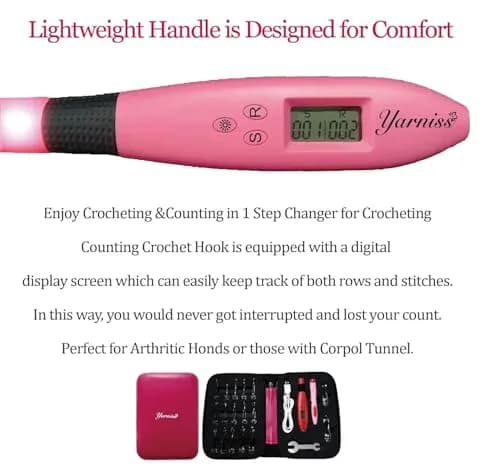 Yarniss 17 Size Lighted Crochet Hooks Set with Counter 2.5mm-14.0mm | Ergonomic Plastic Handles thumbnail 4