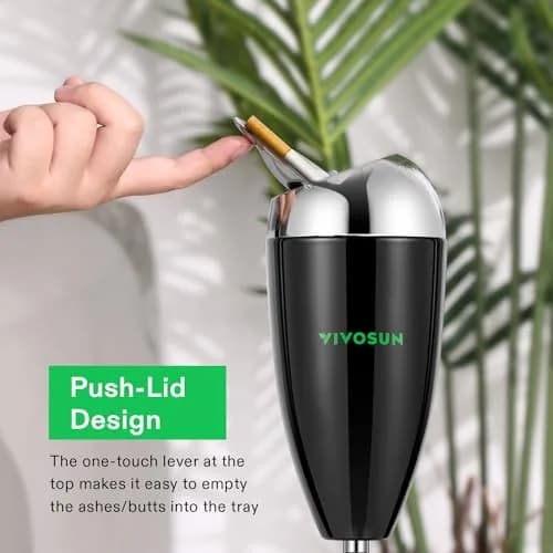 VIVOSUN Adjustable Standing Ashtray with Lid for Patio & Home | 53cm-89cm (21"-35") Height, Black thumbnail 2