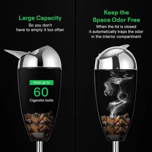 VIVOSUN Adjustable Standing Ashtray with Lid for Patio & Home | 53cm-89cm (21"-35") Height, Black thumbnail 3