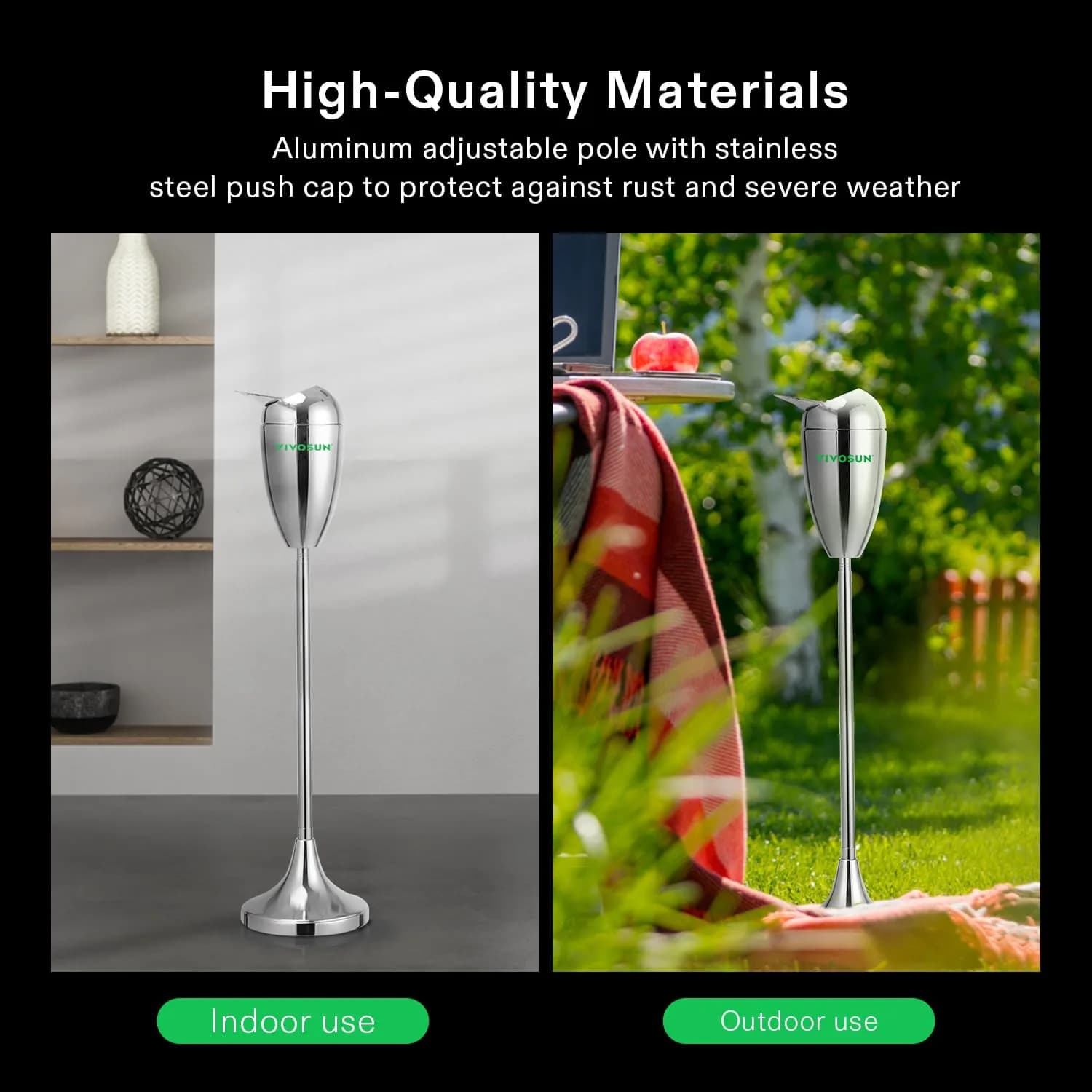 VIVOSUN Adjustable Outdoor Ashtray with Lid 21.5"-35" | Smokeless Windproof Standing Ash Tray for Patio - view 6