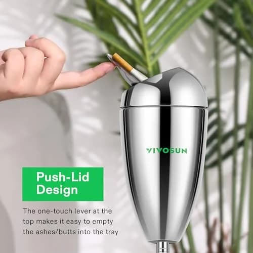 VIVOSUN Adjustable Outdoor Ashtray with Lid 21.5"-35" | Smokeless Windproof Standing Ash Tray for Patio thumbnail 2