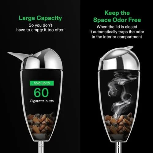 VIVOSUN Adjustable Outdoor Ashtray with Lid 21.5"-35" | Smokeless Windproof Standing Ash Tray for Patio thumbnail 3