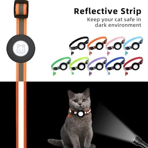 SimpleThings Orange Airtag Cat Collar with Bell & Safety Buckle | Reflective Nylon, Adjustable 22-35cm thumbnail 5