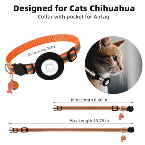 SimpleThings Orange Airtag Cat Collar with Bell & Safety Buckle | Reflective Nylon, Adjustable 22-35cm thumbnail 7