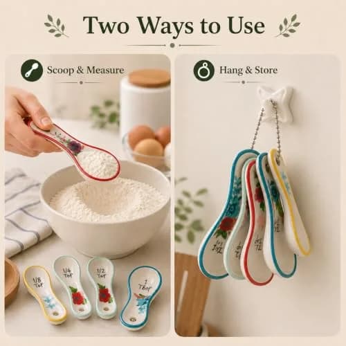 WAYUTO Ceramic Flower Measuring Spoons Set 5 Piece | Cute White Kitchen Spoon Set for Baking, Coffee and Cooking thumbnail 7