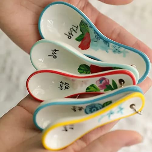 WAYUTO Ceramic Flower Measuring Spoons Set 5 Piece | Cute White Kitchen Spoon Set for Baking, Coffee and Cooking thumbnail 8