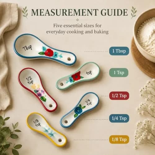 WAYUTO Ceramic Flower Measuring Spoons Set 5 Piece | Cute White Kitchen Spoon Set for Baking, Coffee and Cooking thumbnail 2