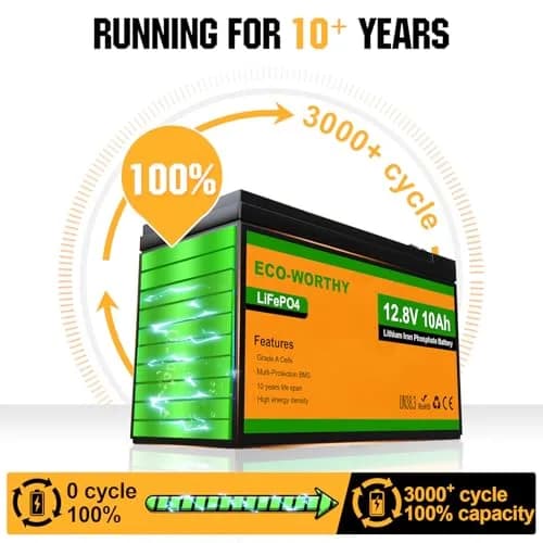 ECO-WORTHY 12V 10Ah Lithium LiFePO4 Deep Cycle Battery | Lightweight, Long-Lasting, BMS Protected thumbnail 7