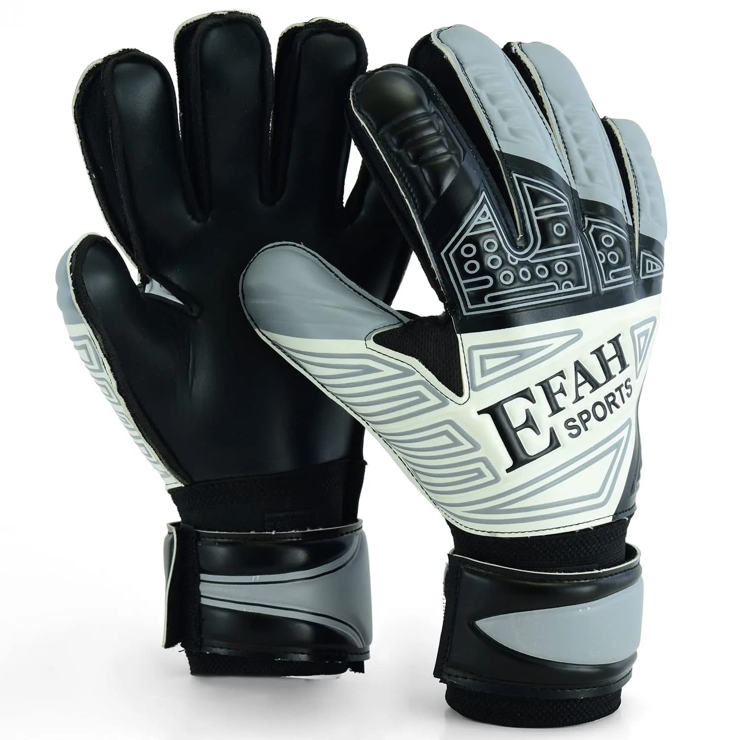 EFAH SPORTS Goalkeeper Gloves Size 7 (228g / 8oz) | Fingersave & Double Wrist Protection for Youth Soccer — Grey
