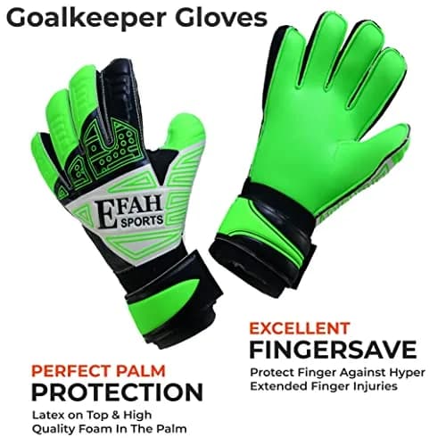 EFAH SPORTS Goalkeeper Gloves Green Size 8 (231g) | Fingersave & Double Wrist Protection for Youth Soccer thumbnail 3