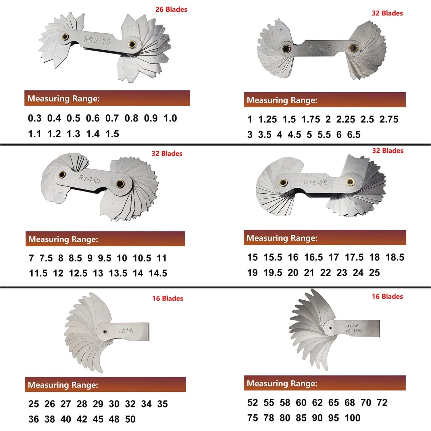 JENSWILL Radius Gauge Set R0.3-100mm (6-Pack) | Precision Measuring Tool for Tool & Die Makers - view 2