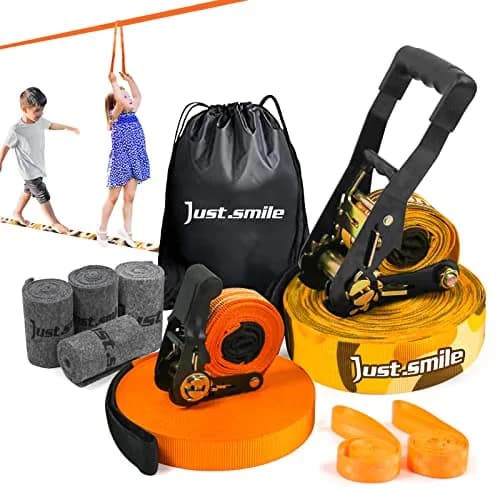 Just.smile Slackline Kit Longer 65ft with Tree Protectors & Carry Bag | Balance & Fun for Kids & Adults thumbnail 1