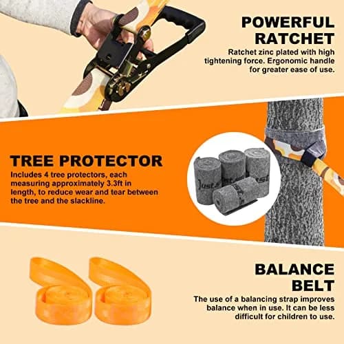 Just.smile Slackline Kit Longer 65ft with Tree Protectors & Carry Bag | Balance & Fun for Kids & Adults thumbnail 4