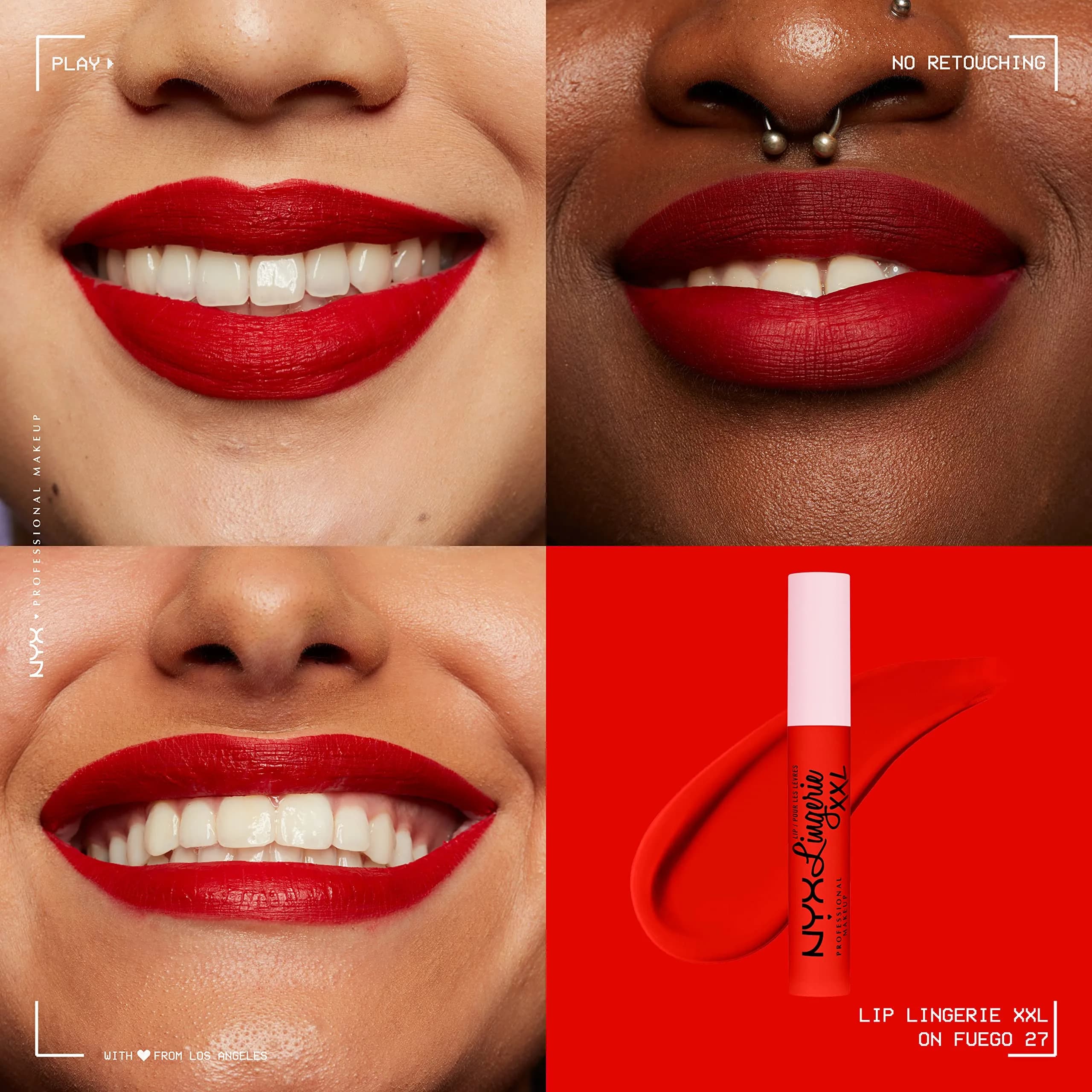 NYX PROFESSIONAL MAKEUP Lip Lingerie XXL Matte Liquid Lipstick On Fuego (Fire Red) 3.8ml (0.13 Fl Oz) | Long-Lasting Matte Finish - view 3