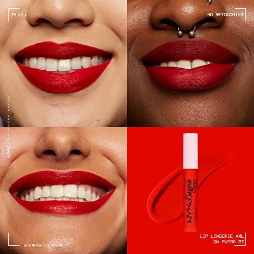 NYX PROFESSIONAL MAKEUP Lip Lingerie XXL Matte Liquid Lipstick On Fuego (Fire Red) 3.8ml (0.13 Fl Oz) | Long-Lasting Matte Finish thumbnail 3