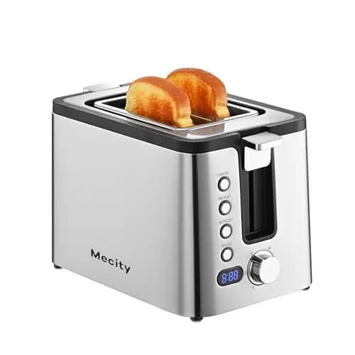 Mecity Toaster 2 Slice Stainless Steel Body | 6 Browning Settings, Timer, Bagel & Defrost Functions thumbnail 1