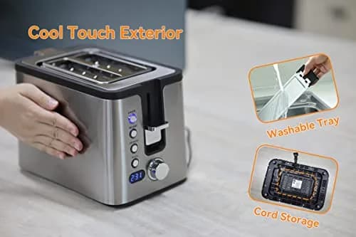 Mecity Toaster 2 Slice Stainless Steel Body | 6 Browning Settings, Timer, Bagel & Defrost Functions thumbnail 5