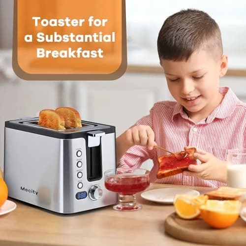 Mecity Toaster 2 Slice Stainless Steel Body | 6 Browning Settings, Timer, Bagel & Defrost Functions thumbnail 6