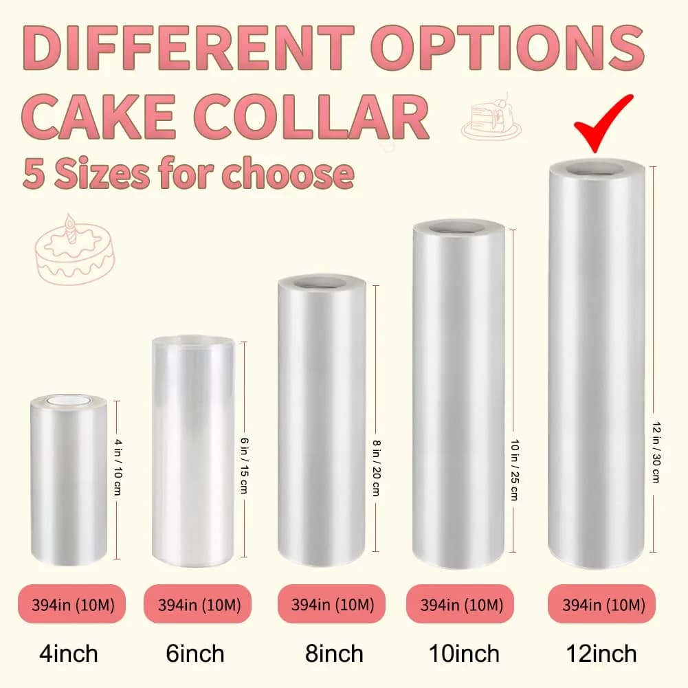 BYKITCHEN Acetate Cake Collar Roll 30cm x 10m (12in x 32.8ft) | Food Grade PP for Mousse & Chocolate Wrapping - view 2